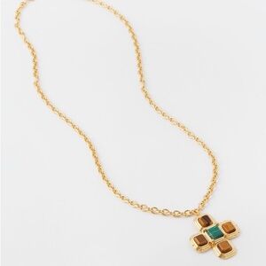 Tuckernuck Gold-Tone Necklace with Brown and Green Stones